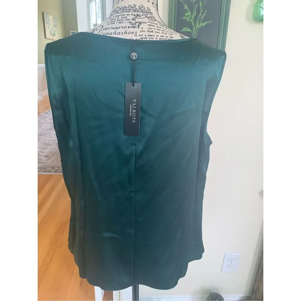 NWT Talbots 100% Silk Hunter Green Layered Look Scoop Neck Tank Top - Picture 6 of 9